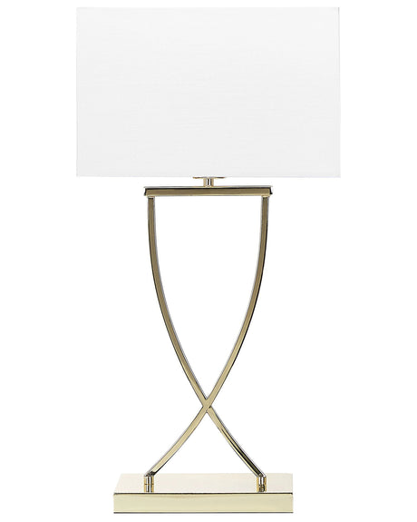 Table Lamp Gold Metal White Polycotton Shade Rectangular 62H cm Modern Living Room Beliani