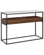 Console Dark Wood with Black Glass Top Metal 110 x 40 cm Frame Storage Function Rectangular Modern Design Beliani