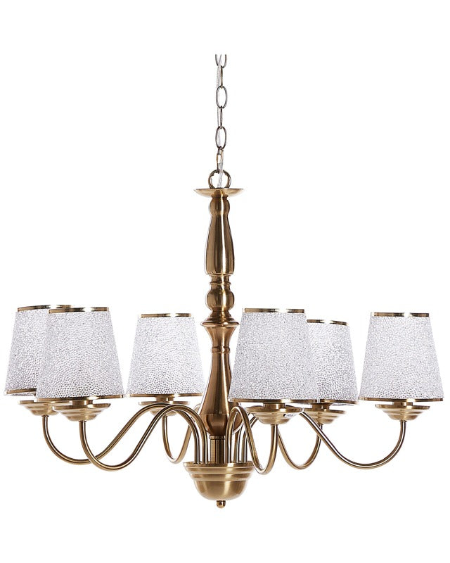 6-Light Pendant Chandelier Brass Emperor Shades Glossy Beliani