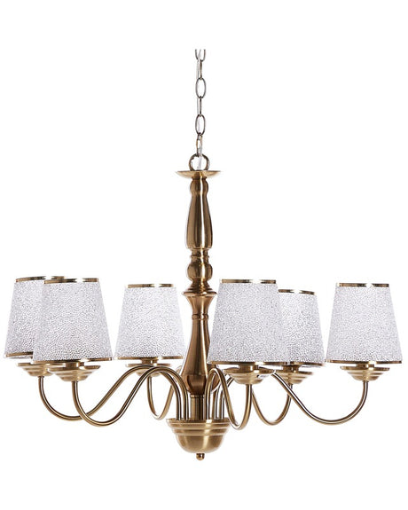 6-Light Pendant Chandelier Brass Emperor Shades Glossy Beliani