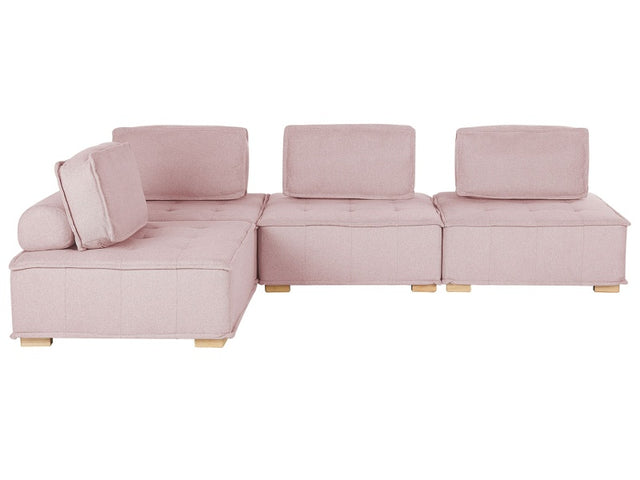 Corner Sofa Pink Polyester Fabric 300 x 200 cm Upholstered 4 Seater Modular L-Shaped Scandinavian Modern Beliani