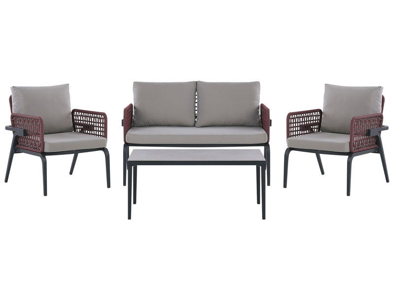 Outdoor Sofa Set Grey for 4 People Aluminium Frame Couch Armchairs with Fabric Cushions Coffee Table Modern Design Beliani