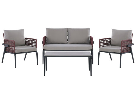 Outdoor Sofa Set Grey for 4 People Aluminium Frame Couch Armchairs with Fabric Cushions Coffee Table Modern Design Beliani