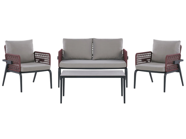 Outdoor Sofa Set Grey for 4 People Aluminium Frame Couch Armchairs with Fabric Cushions Coffee Table Modern Design Beliani