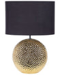 Table Lamp Gold and Black Ceramic Glossy Base Polyester Drum Shade Glamorous Design Beliani