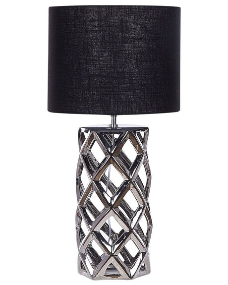 Table Lamp Silver Base Black Drum Shade Beliani