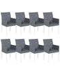Set of 8 Garden Chairs Grey Textilene Upholstery Aluminium White Legs Quick Dry Foam Beliani