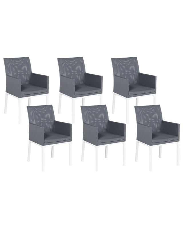 Set of 6 Garden Chairs Grey Textilene Upholstery Aluminium White Legs Quick Dry Foam Beliani