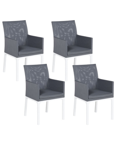 Set of 4 Garden Chairs Grey Textilene Upholstery Aluminium White Legs Quick Dry Foam Beliani