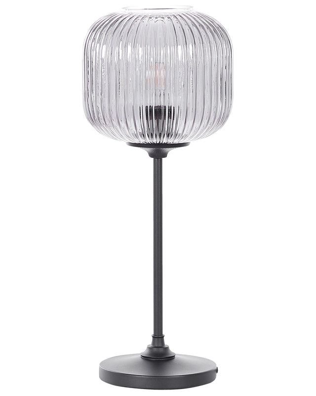 Table Lamp Black Grey Glass Iron 50 cm Globe Shade Bedside Table Light Bedroom Living Room Retro Classic Beliani
