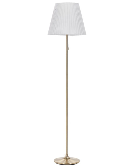 Floor Lamp Brass White Polyester Iron 148 cm Empire Shade Light Bedroom Living Room Retro Classic Beliani