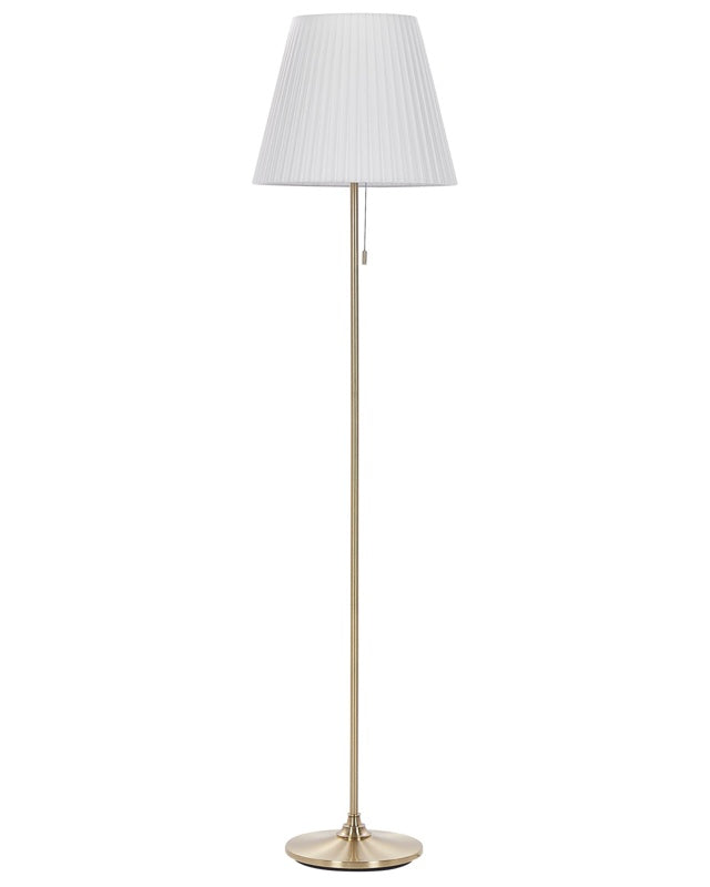 Floor Lamp Brass White Polyester Iron 148 cm Empire Shade Light Bedroom Living Room Retro Classic Beliani