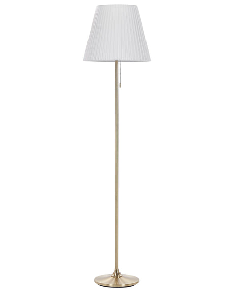 Floor Lamp Brass White Polyester Iron 148 cm Empire Shade Light Bedroom Living Room Retro Classic Beliani