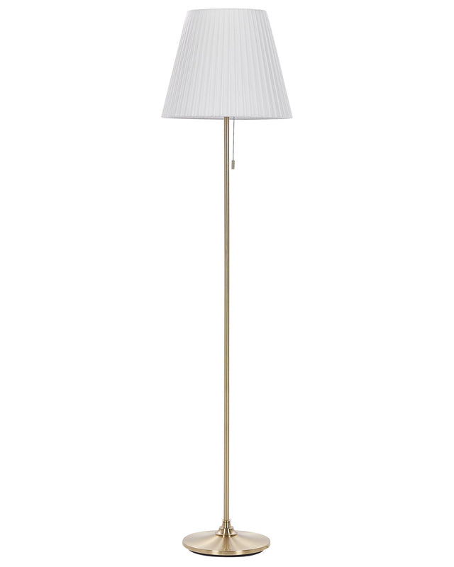 Floor Lamp Brass White Polyester Iron 148 cm Empire Shade Light Bedroom Living Room Retro Classic Beliani