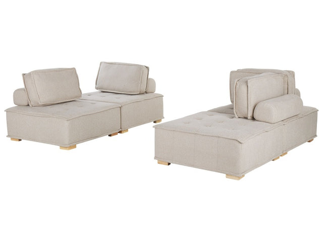 Sofa Set Beige Polyester Fabric 300 x 200 cm Upholstered 4 Seater Modular Scandinavian Modern Beliani