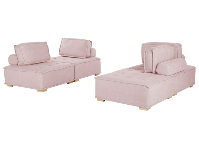 Sofa Set Pink Polyester Fabric 300 x 200 cm Upholstered 4 Seater Modular Scandinavian Modern Beliani