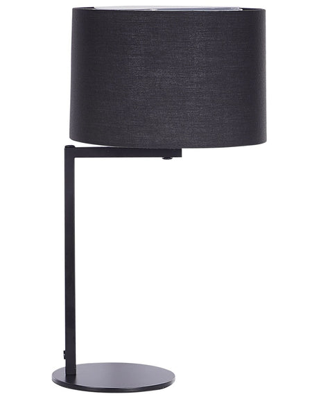 Table Lamp Black Iron Polyester 49 cm Drum Shade Bedside Table Light Bedroom Living Room Modern Beliani