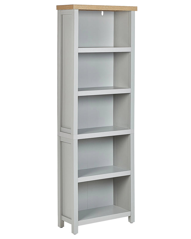 Bookcase Grey Light Wood Particle Board 5 Shelves Storage Unit Scandinavian Traditional Style Beliani