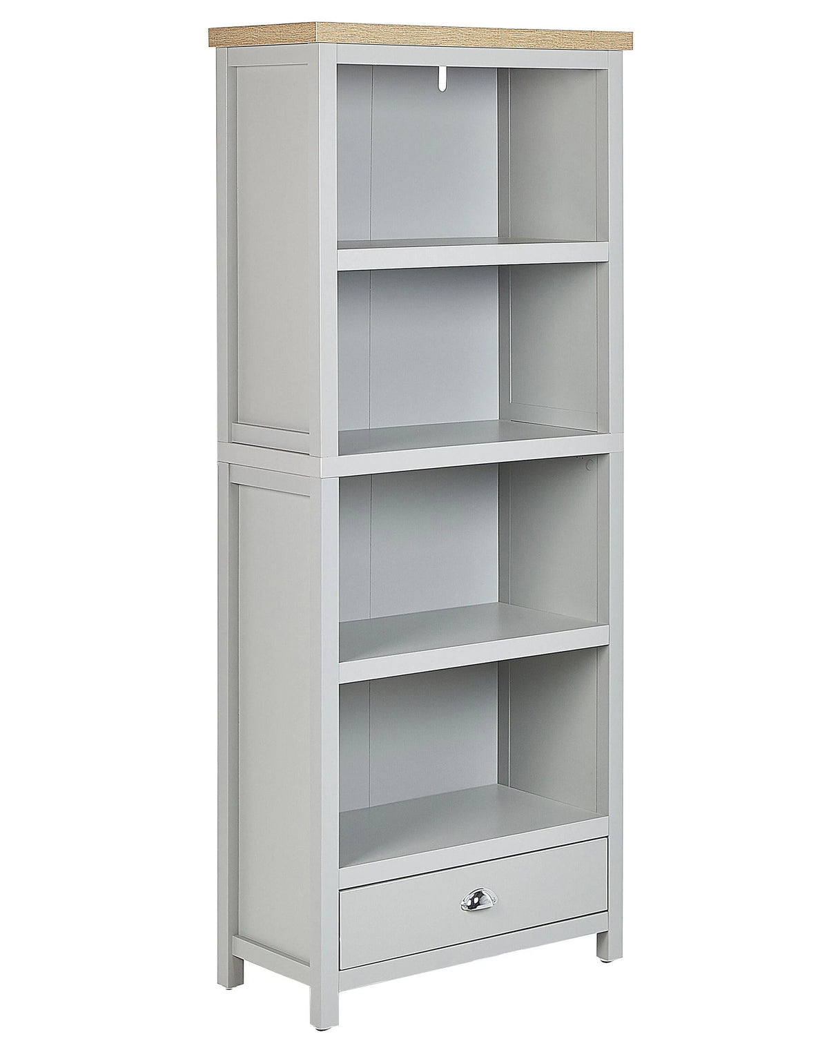 Bookcase Grey Light Wood Particle Board 4 Shelves Short Storage Unit Scandinavian Traditional Style  Beliani