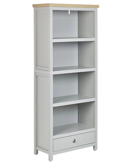 Bookcase Grey Light Wood Particle Board 4 Shelves Short Storage Unit Scandinavian Traditional Style  Beliani