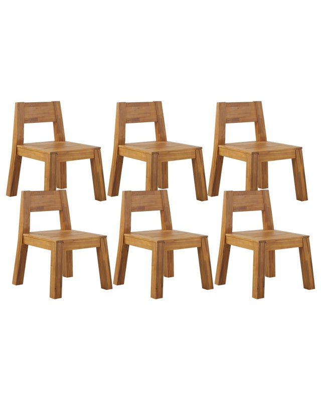 Set of 6 Garden Chairs Laminated Acacia Wood Indoor Outdoor Rustic Design Beliani