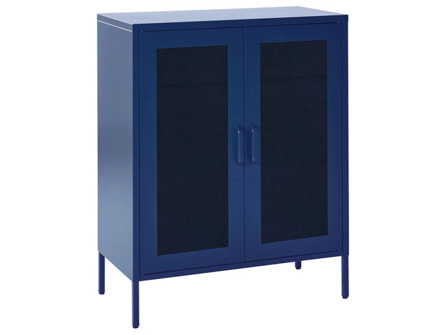 Office Cabinet Navy Blue Metal 2 Doors Locks Keys Industrial Design Home Office Furniture Beliani
