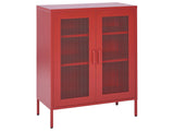 Office Cabinet Red Metal 2 Doors Locks Keys Industrial Design Home Office Furniture Beliani