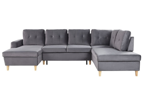 Corner Sofa Bed Grey Velvet Upholstery Storage Ottoman U-Shaped 4 Seater Modern Design Beliani