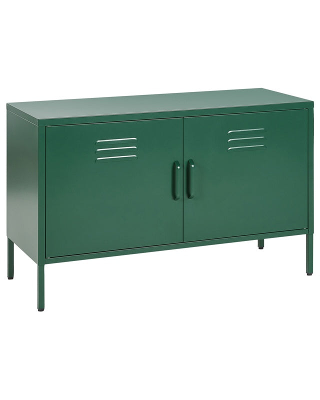 2 Door Sideboard Green Steel Home Office Furniture Shelves Leg Caps Industrial Design Beliani