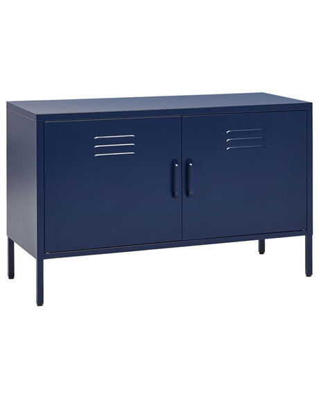 2 Door Sideboard Navy Blue Steel Home Office Furniture Shelves Leg Caps Industrial Design  Beliani