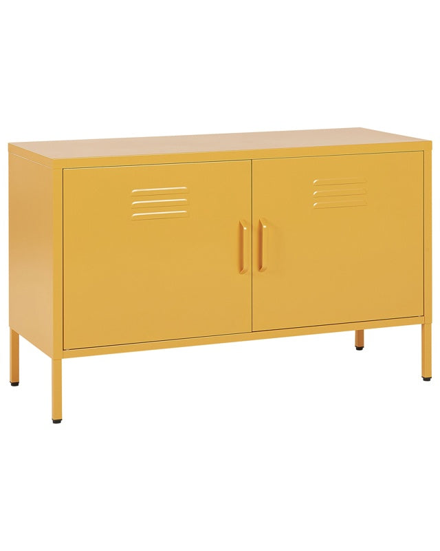 2 Door Sideboard Yellow Steel Home Office Furniture Shelves Leg Caps Industrial Design Beliani