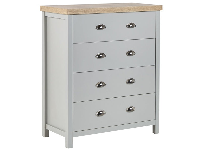 Chest of Drawers Grey Light Wood Particle Board 4 Soft Closing Drawers Sideboard Dresser Scandinavian Traditional Style Beliani