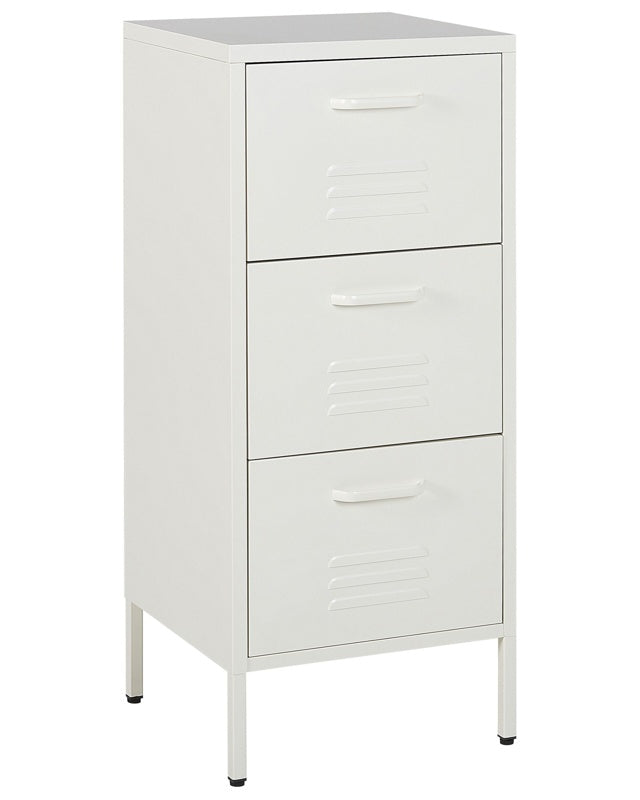 3 Drawer Storage Cabinet White Metal Steel Home Office Unit Industrial Small Chest of Drawers Beliani