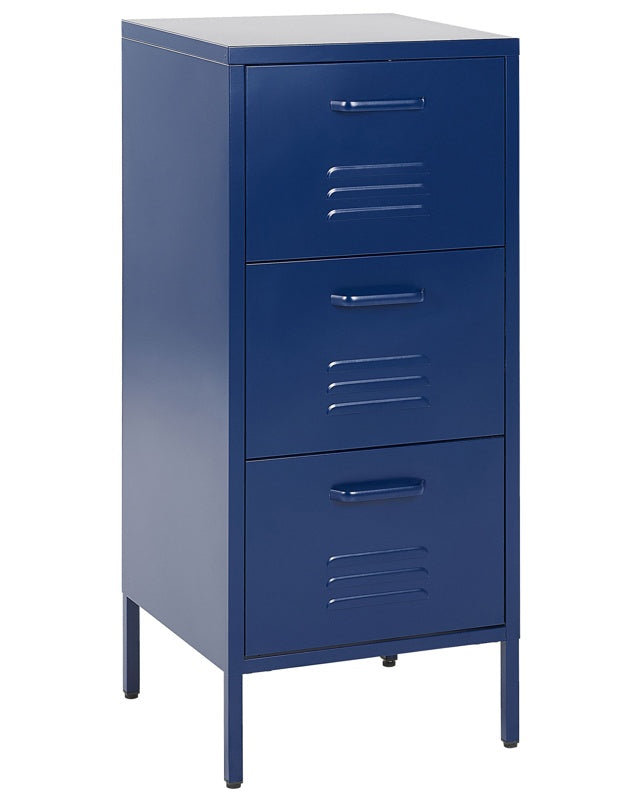 3 Drawer Storage Cabinet Navy Blue Metal Steel Home Office Unit Industrial Small Chest of Drawers Beliani