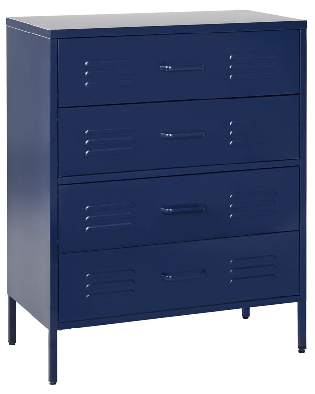 4 Drawer Chest Navy Blue Metal Steel Storage Cabinet Industrial Style for Home Office Living Room Beliani