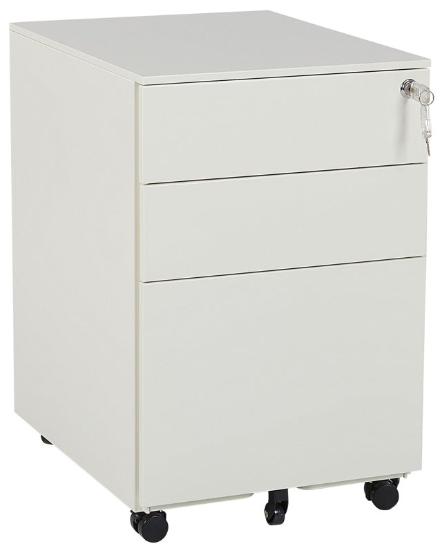 Office Storage Unit Off-White Steel with Castors 3 Drawers Key-Locked Industrial Design Beliani