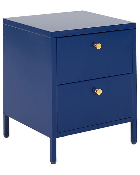 Bedside Table Blue Steel Nightstand Industrial Design 2 Drawers Bedroom Storage Furniture  Beliani