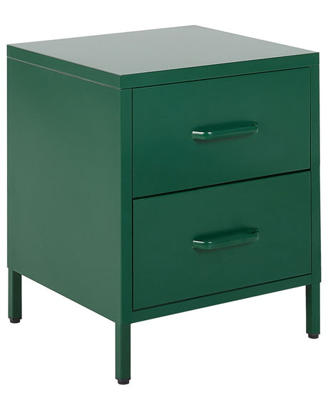 Bedside Table Green Steel Nightstand Industrial Design 2 Drawers Bedroom Storage Furniture  Beliani