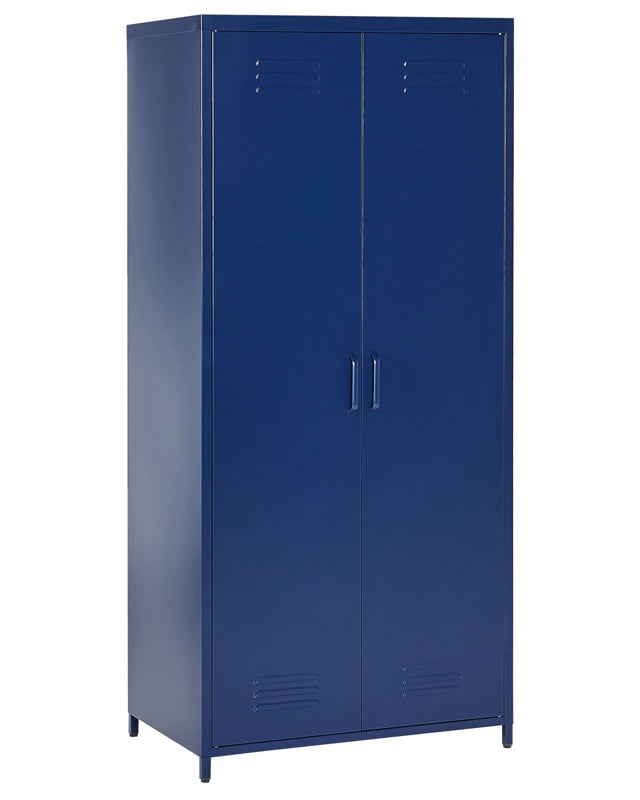 Home Office Storage Cabinet Navy Blue Steel 2 Doors 4 Shelves Industrial Design  Beliani