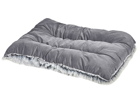 Pet Bed Grey Velvet Polyester 90 x 60 cm Rectangular Soft Cushion for Dogs Animals Beliani