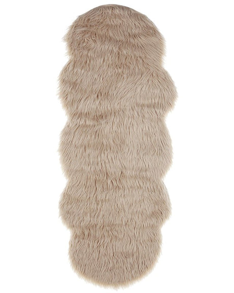 Faux Sheepskin Sand Beige Acrylic 60 x 180 cm Glam Fur Fluffy Bedroom Living Room Beliani