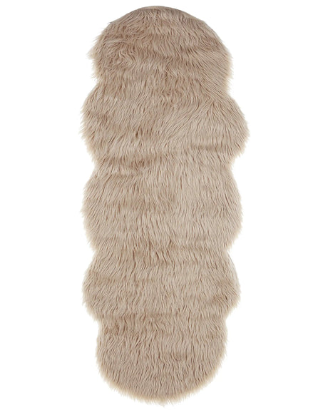 Faux Sheepskin Sand Beige Acrylic 60 x 180 cm Glam Fur Fluffy Bedroom Living Room Beliani