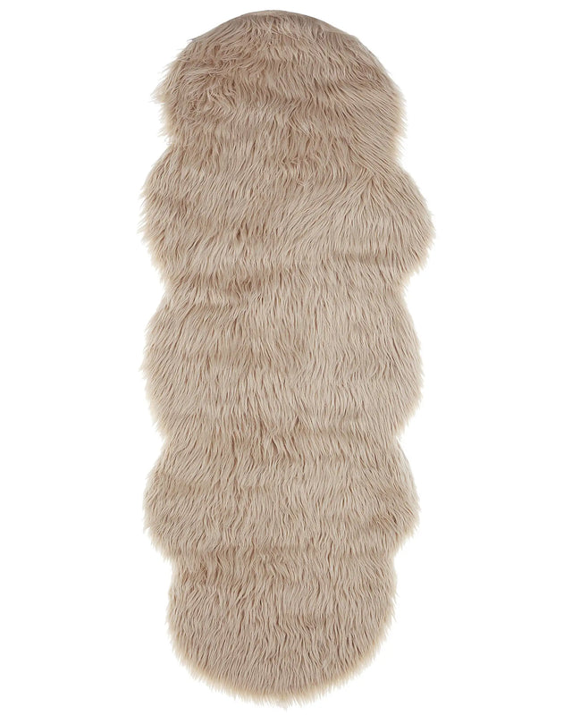Faux Sheepskin Sand Beige Acrylic 60 x 180 cm Glam Fur Fluffy Bedroom Living Room Beliani
