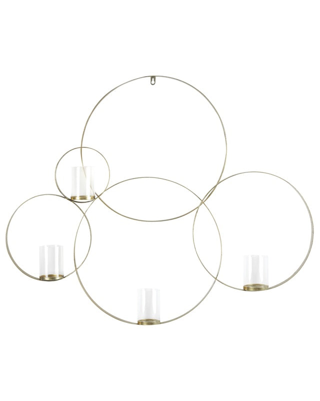 Wall Candle Holder Gold Metal and Glass 80 cm Glamour Centerpiece Decoration Beliani