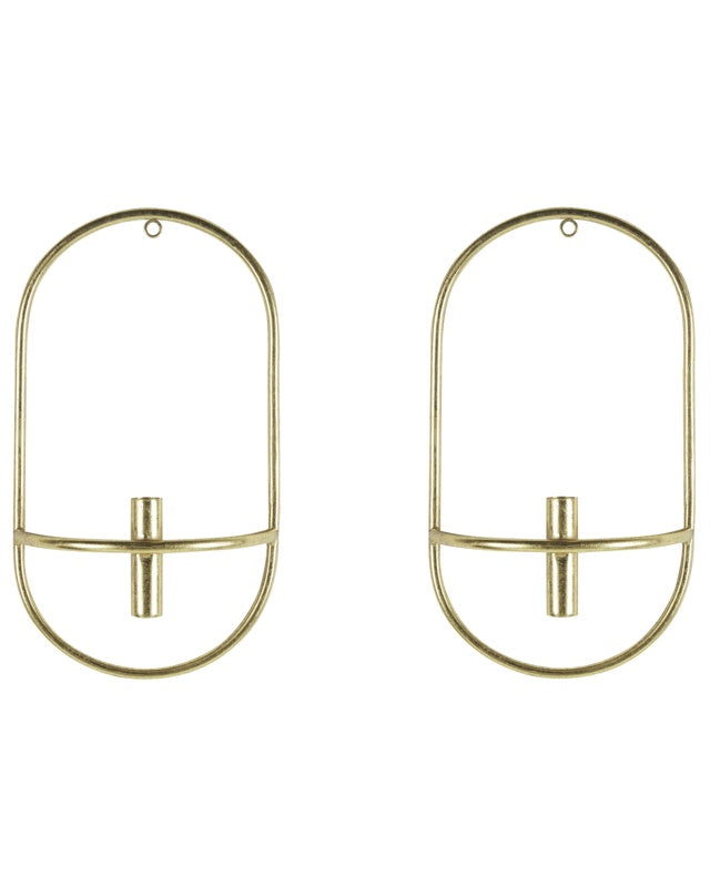 Set of 2 Wall Candle Holders Gold Iron Modern Minimalistic Design Decoration Beliani