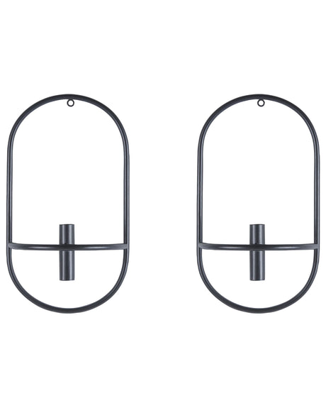 Set of 2 Wall Candle Holders Black Iron Modern Minimalistic Design Decoration Beliani