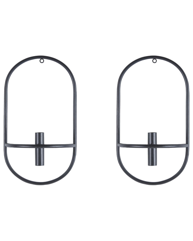 Set of 2 Wall Candle Holders Black Iron Modern Minimalistic Design Decoration Beliani