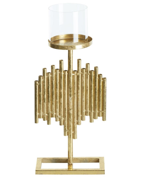 Candle Holder Gold Metal Glass Shade 47 cm Modern Accent Piece Decoration Beliani