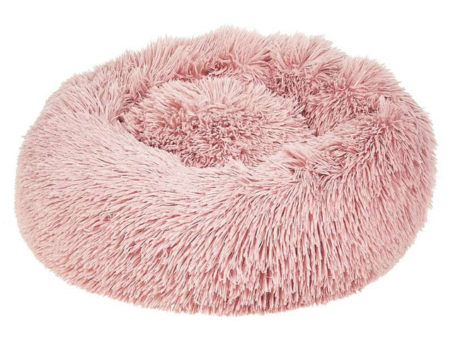 Pet Bed Pink Polyester 50 x 50 cm Round Dog Cat Soft Plushy Furry Cuddler Cushion Living Room Bedroom Beliani