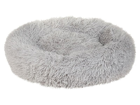 Pet Bed Light Grey Polyester 60 x 60 cm Round Dog Cat Soft Plushy Furry Cuddler Cushion Living Room Bedroom Beliani